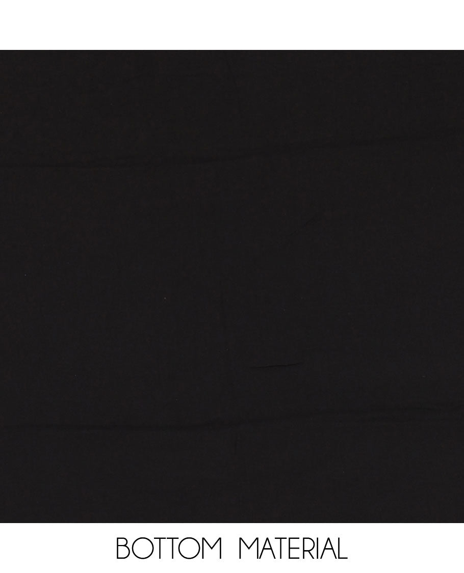 Black and yellow viscose georgette material churidar set, big bandhani dots printed top, plain bottom, and big bandhani dots printed dupatta