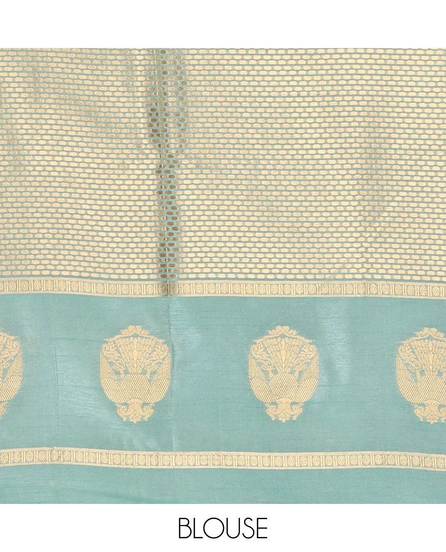 Navy blue peacock buttas dola silk saree, contrast rudraksham & iruthalai pakshi border, intricate pallu & contrast jacquard blouse
