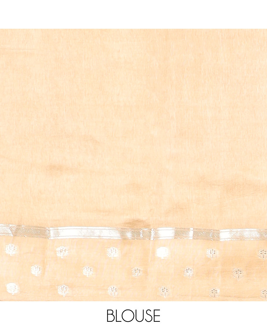 Sandal floral design dupion saree with contrast intricate zari design border & striped pallu