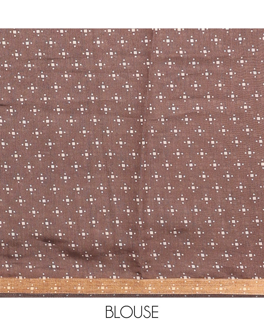 Brown intricate design chanderi cotton saree with contrast zari border & ogee design pallu