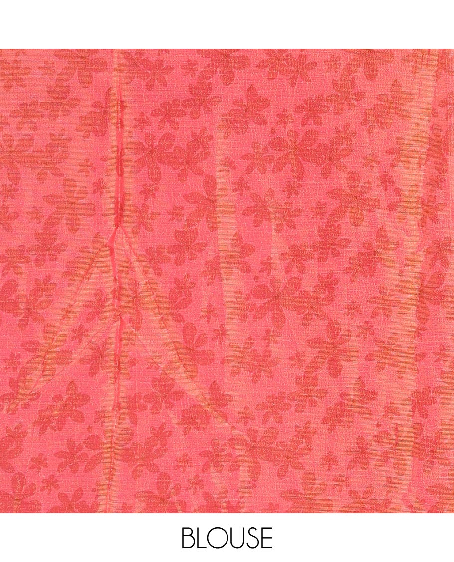 Borderless bright orange plain design viscose saree, flower motifs printed matching blouse