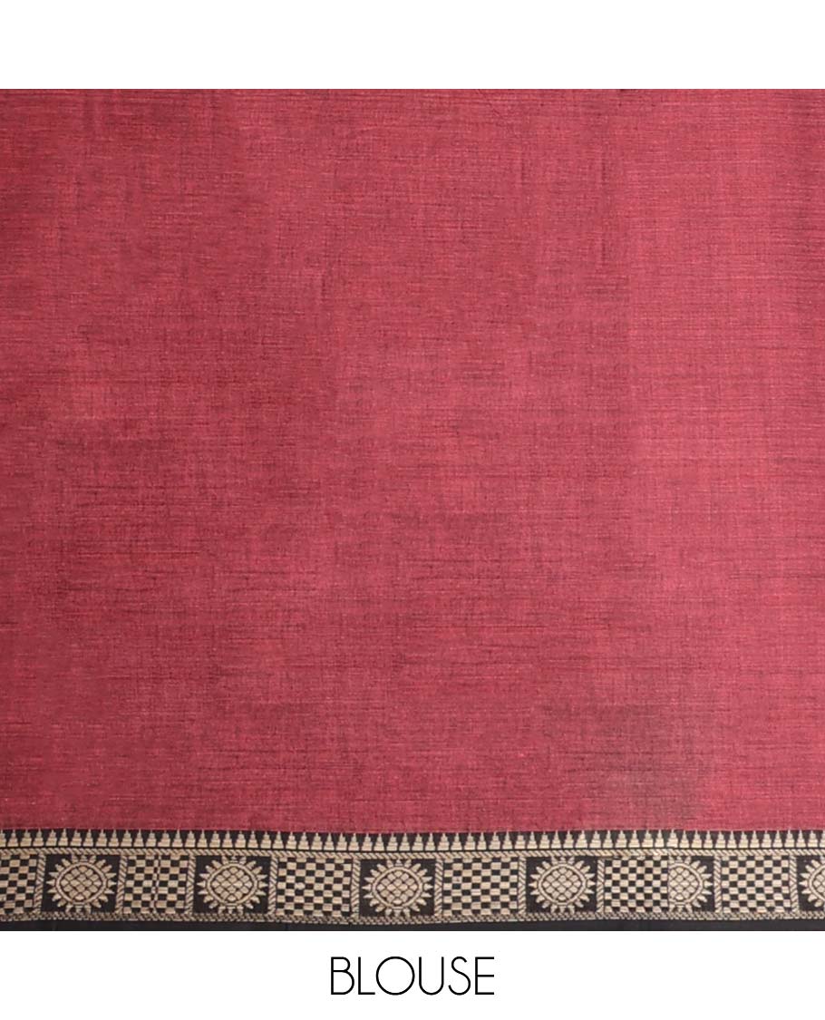 Red plain design Narayanapet cotton saree, contrast chakram and bentex design border & striped pallu
