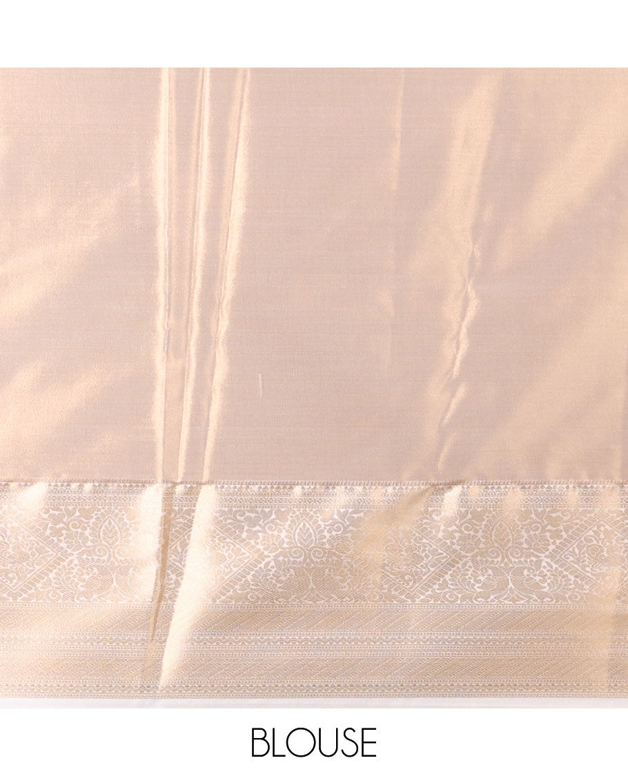 Lavender floral motifs budget silk saree with contrast zari design border & zari jaal design pallu