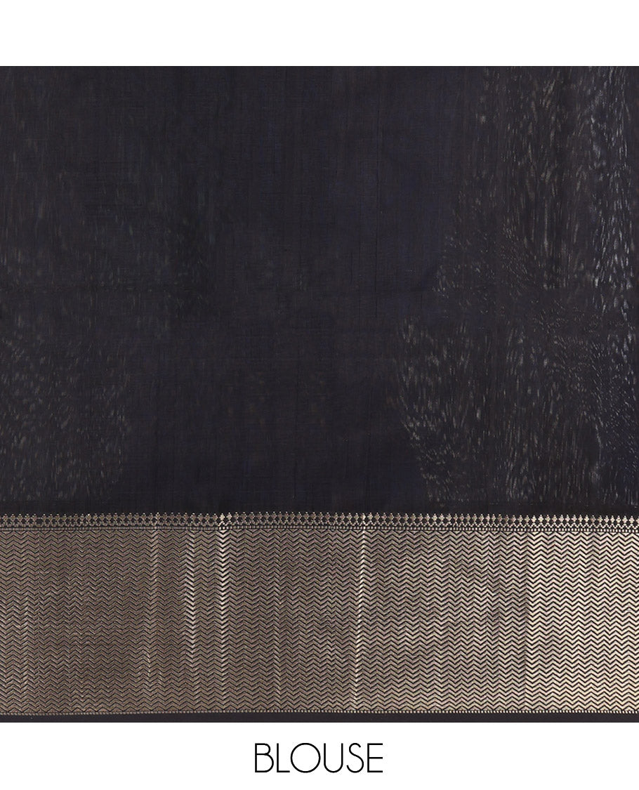 M.s Blue Maheshwari Cotton Saree, Ornamented with Zari Buttas, a Contrast Chevron Striped Border, Zari Buttas Woven Pallu, and a Contrast Blouse