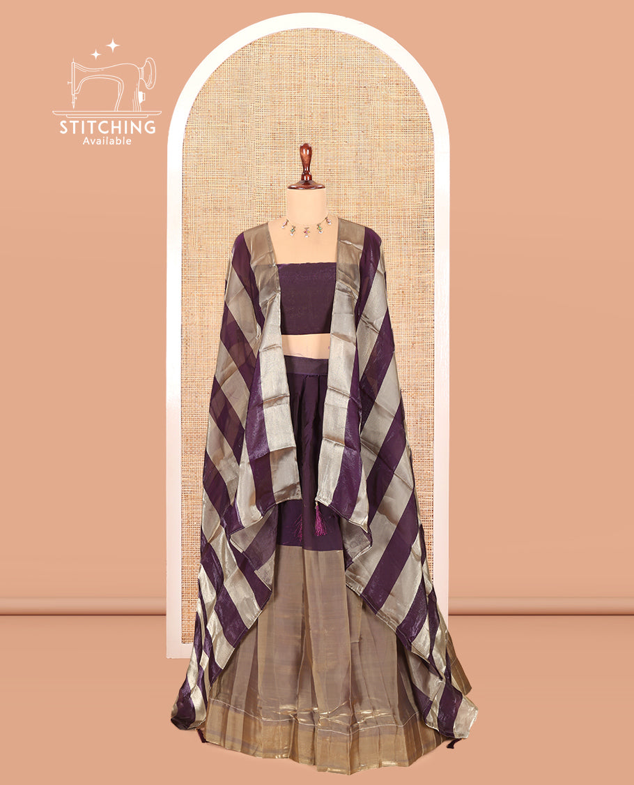 Dark Purple Velvet Organza Half-Saree