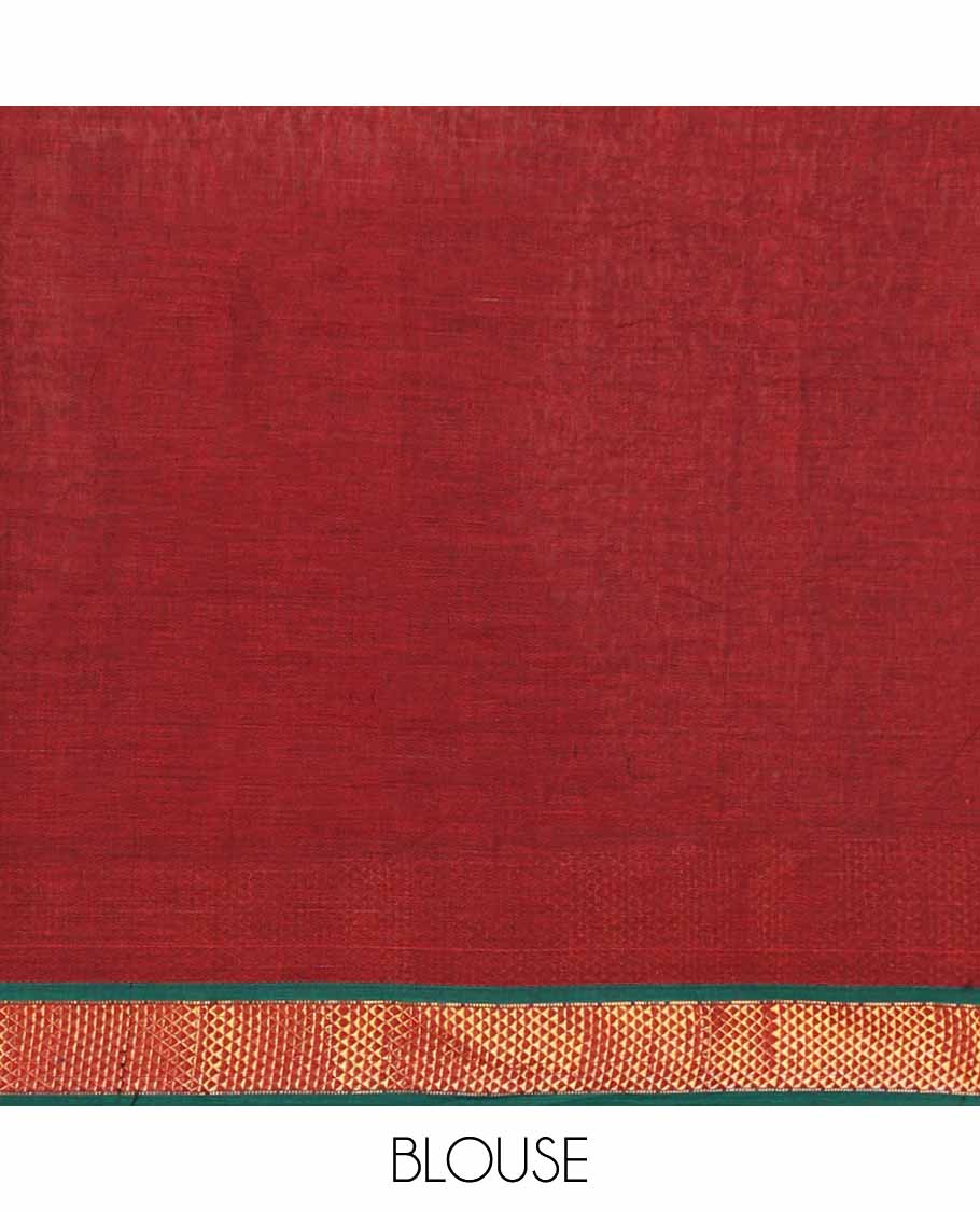 Pink cotton half saree with contrast traditional border , plain blouse & plain dhavani with zari design border