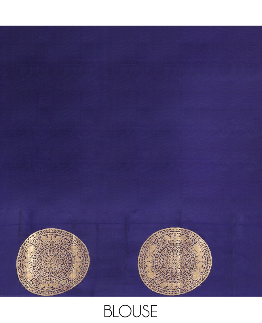 Blue Vasundhara Lite Silk Mix Saree, Gleamed Up with Zari Checked Design on Its Body, Highlighted by Zari Border Features Big Chakram Designs, Gleaming Jaal Design Pallu, and Paired with a Matching Blouse