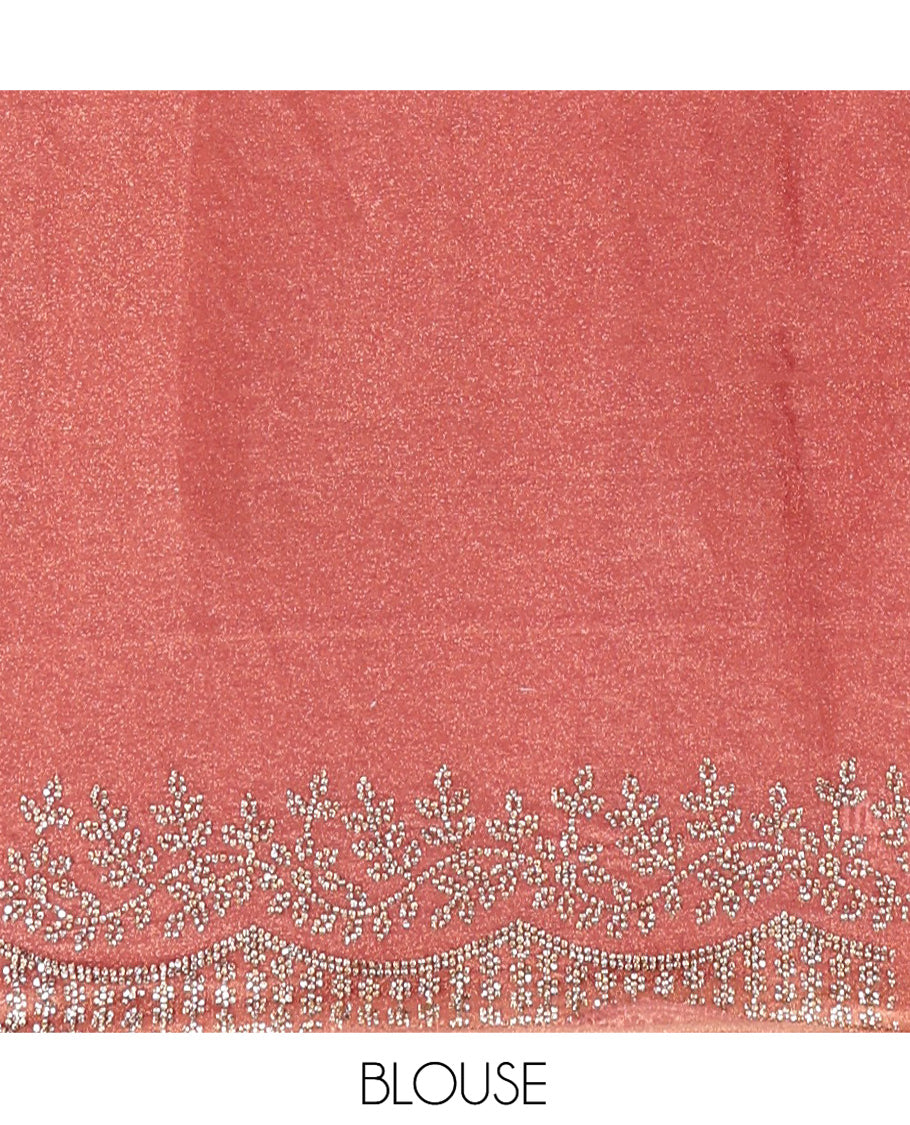 Orange Designer Saree, Elevated with Stonework, Scallop Stonework Border, Self Pallu, and Matching Blouse