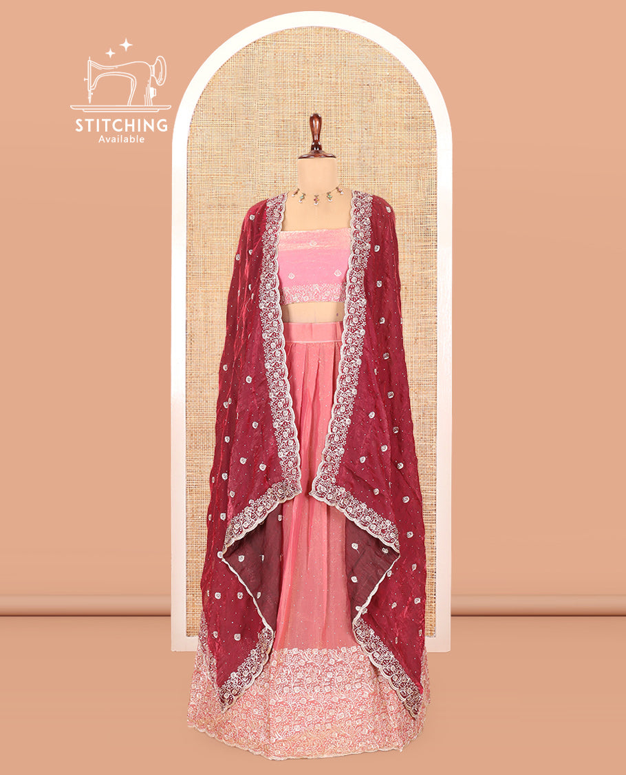 Peach Moss Organza Half-Saree