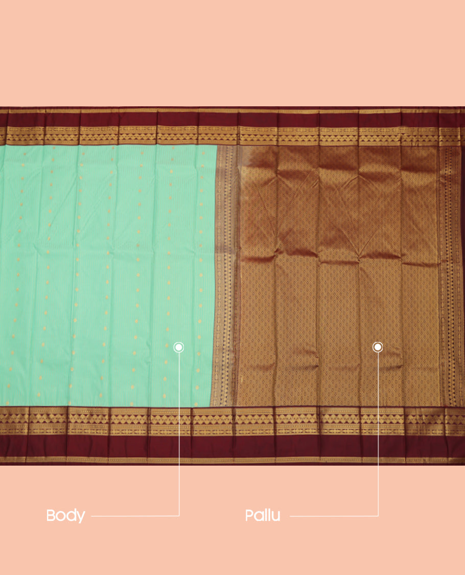 Turquoise Zari Butta and Stripes Budget Silk Saree
