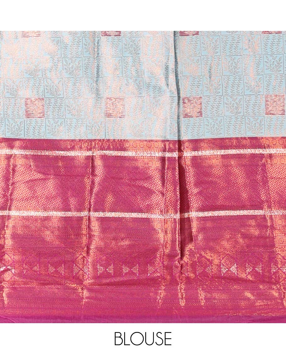 Blue jacquard art-silk half-saree,contrast zari design blouse, traditional design border & intricate dhavani