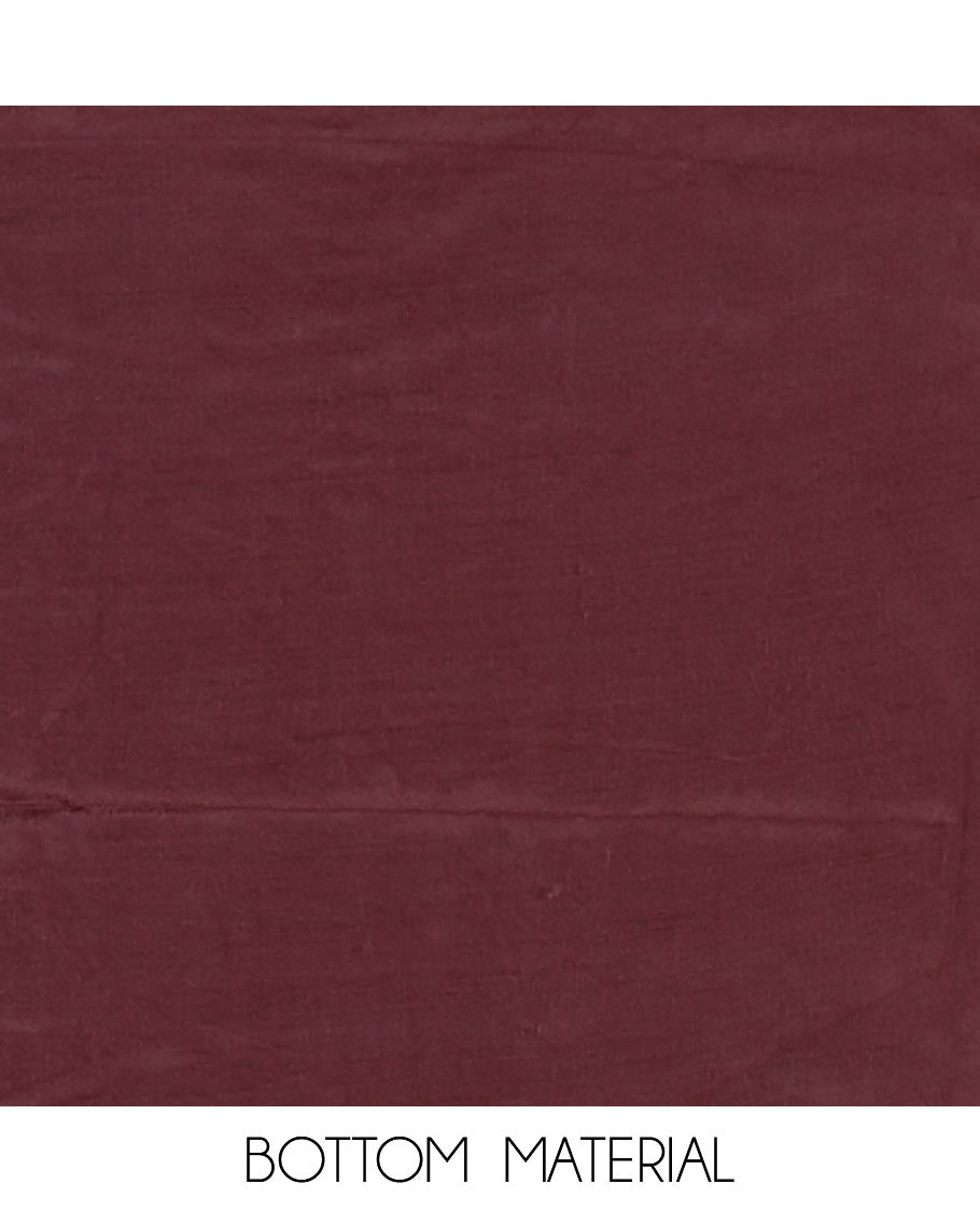 Magenta material chudidar set, abstract printed with mirrorwork vichitra silk top, santoon bottom, and abstract printed shimmer georgette dupatta