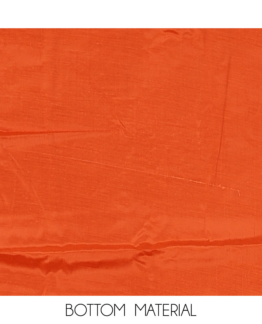 Burnt orange material chudidar set, horizontal ombre striped semi-tussar top, plain santoon bottom & horizontal ombre striped dupatta with tassels