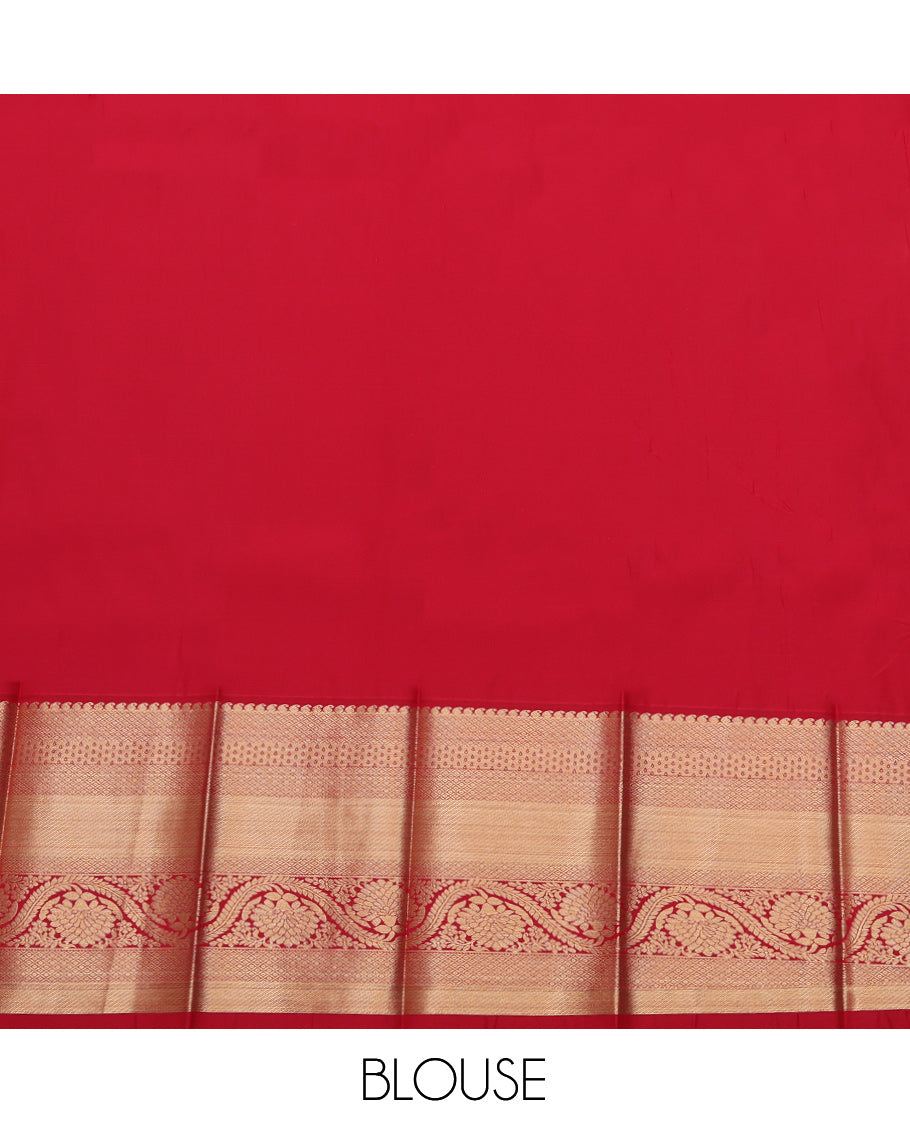 Green Budget Silk Saree, Detailed with Zari Buttas, Complemented by a Contrast Traditional Zari Border, Grand Pallu, and a Contrast Blouse