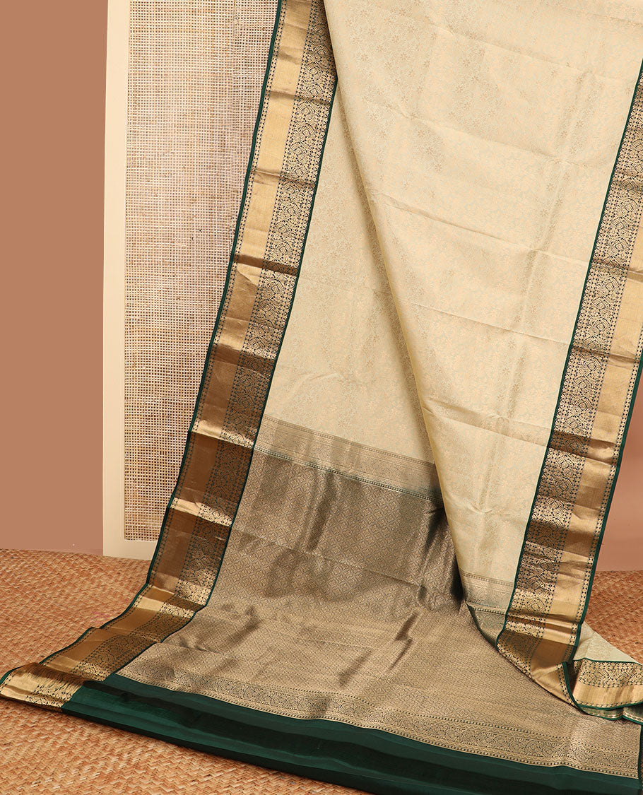 Sandal floral design kancheepuram silk saree with self border of intricate zari design border & floral design pallu