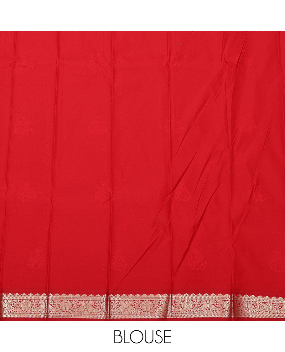 Royal Blue Budget Silk Saree, Woven with Zari Buttas All Over Its Body, Complemented by a Contrast Traditional Zari Design Border, Grand Geometric-Patterned Pallu, and Paired with a Contrast Blouse