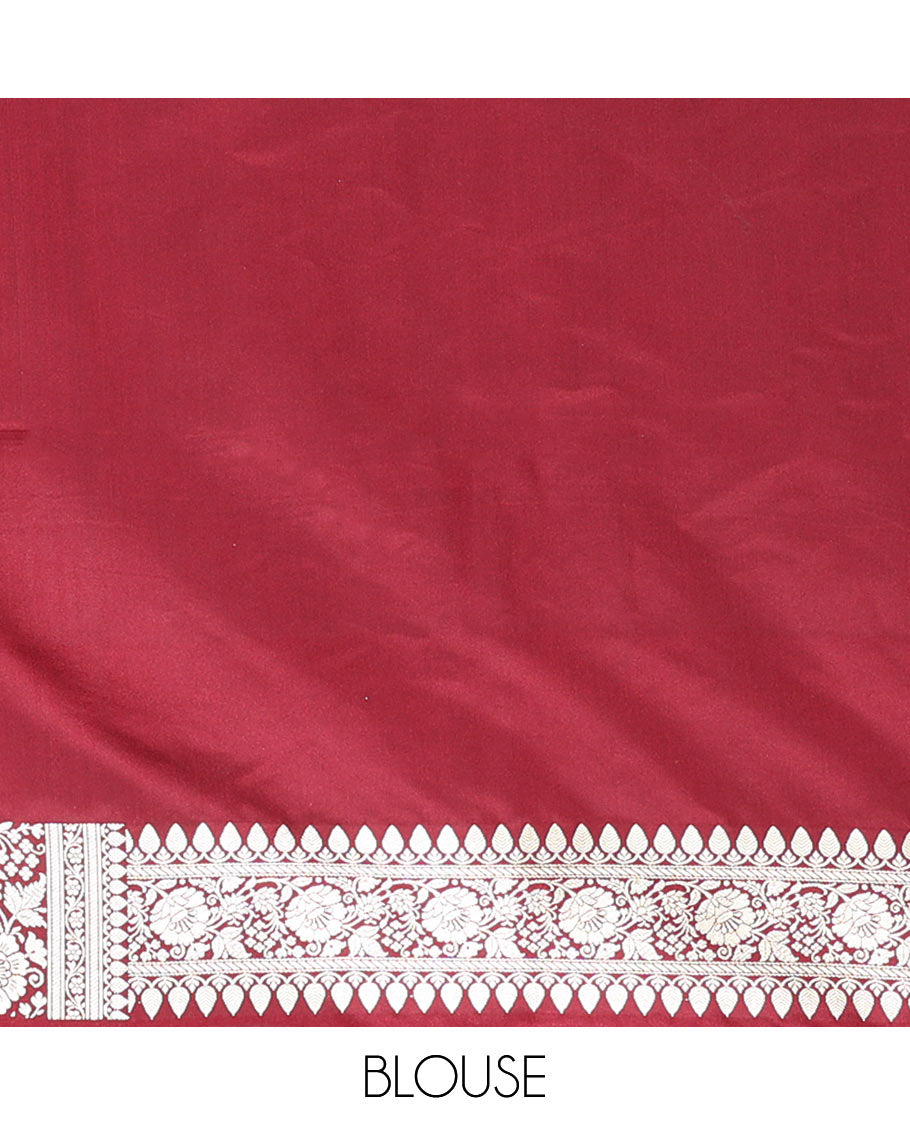 Maroon Semi-Banaras Satin Silk Saree