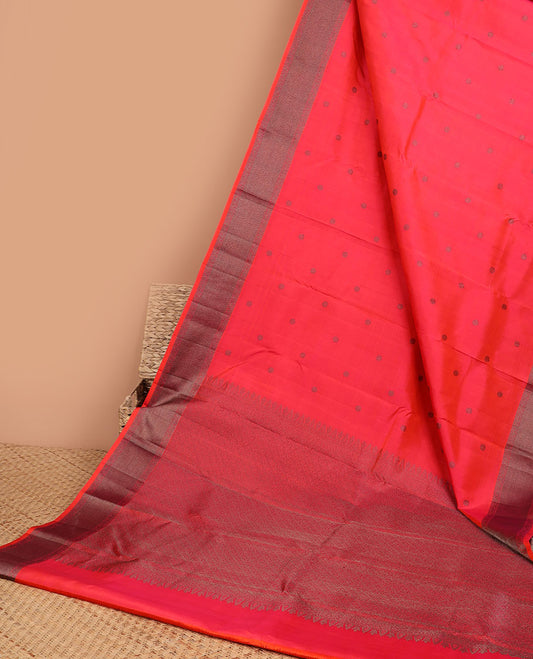 Pink round buttas kancheepuram silk saree with self zari design border & in tricate zari design border
