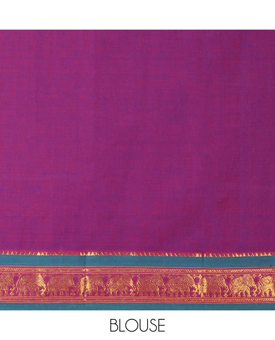 Dark lavender mercerised cotton daman zari border half saree with cotton blouse & skya georgette one side zari border dhavani