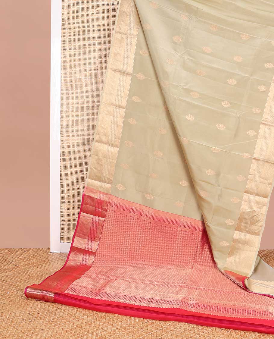 Beige buttas vasundhara elite silk saree with self traditional zari design border & argyle design pallu