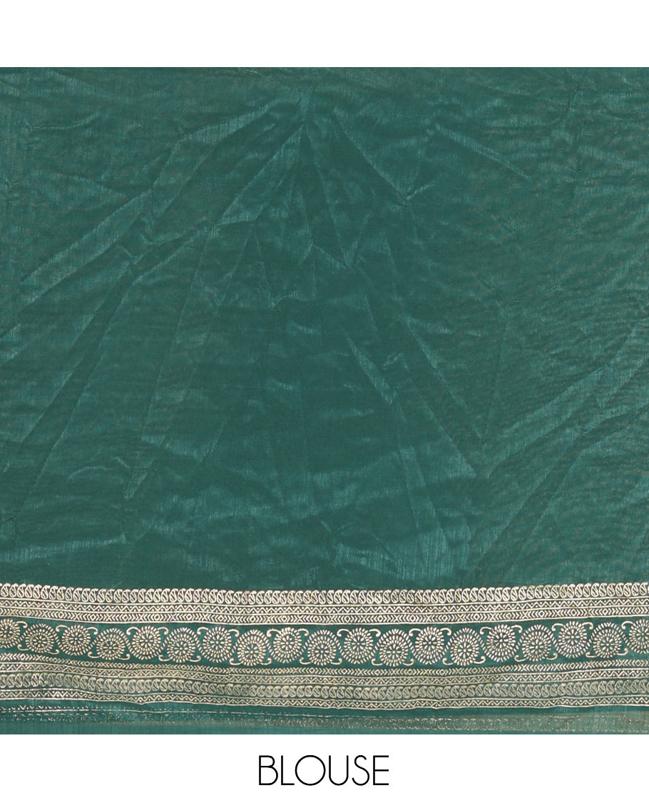 Green Vichitra Silk Half Saree with Zari Checks, a Traditional Zari Border, Matching Blouse and a Dhavani