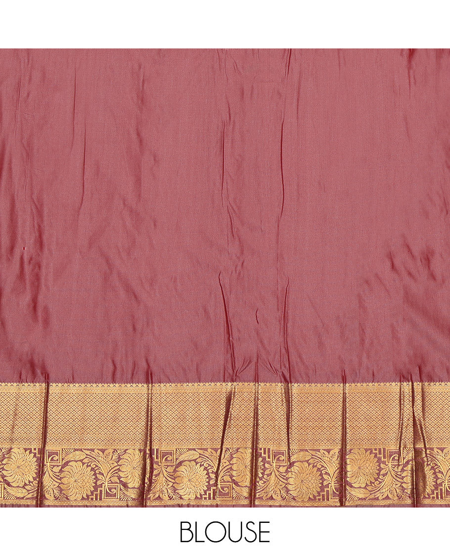 Yellow Budget Silk Saree, Subtly Sparkled with Zari Buttas, Contrast Floral Creeper Zari Border, Ogee-Patterned Pallu, and a Contrast Blouse