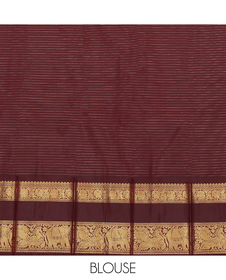 Mustard Budget Silk Saree, Elevated with Zari Buttas and Checks, Complemented by Contrast Traditional Rettai Pettu Border, a Jaal Pallu and a Contrast Blouse