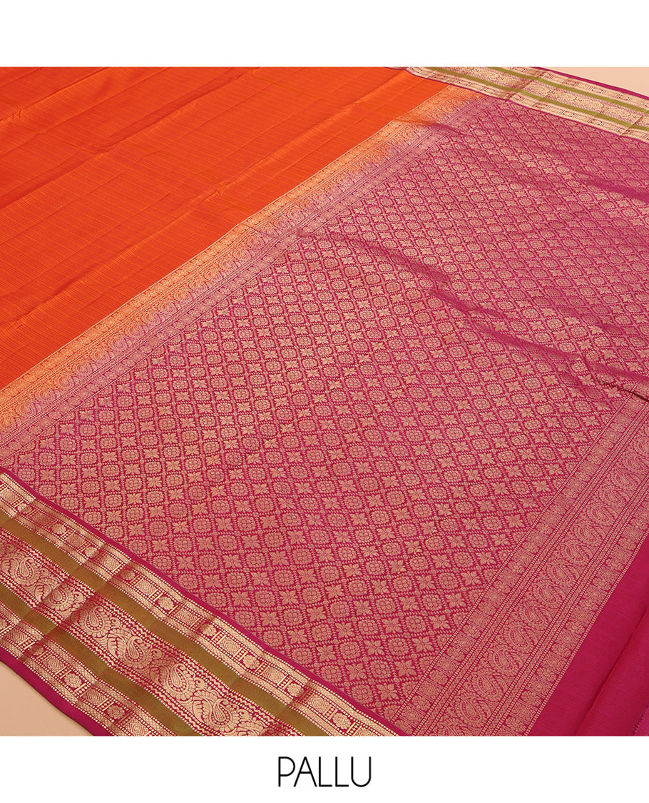 Orange Striped Kanchipuram Silk Saree