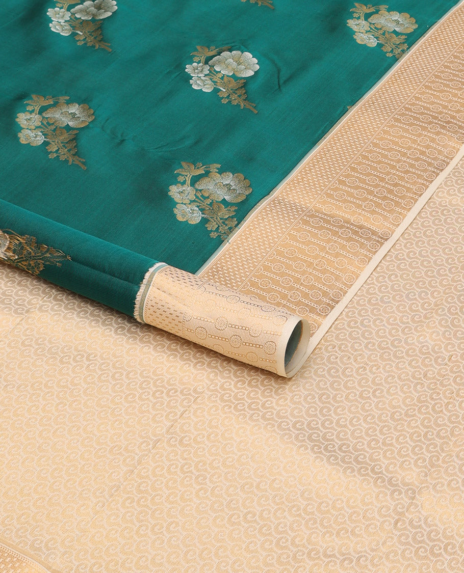 Green floral buttas vasundhara elite silk saree with contrast zari design border & intricate zari design pallu