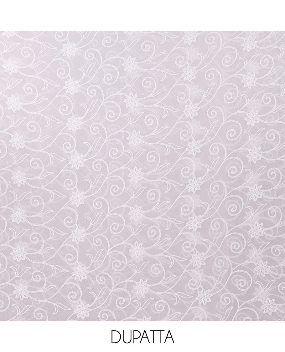 Ash chudidar material set, shibori-print & floral vine chikankari embroidered top,printed cotton bottom & floral chikankari embroidery chiffon dupatta