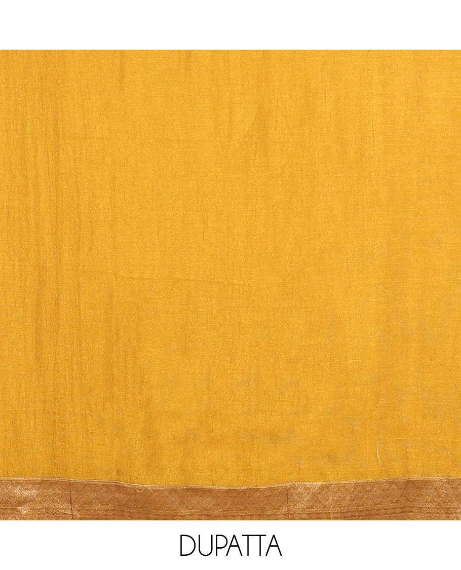 yellow chudidhar material vichitra silk neck zari border with bum bum work , santoon material pants & double side border vichitra silk dupatta