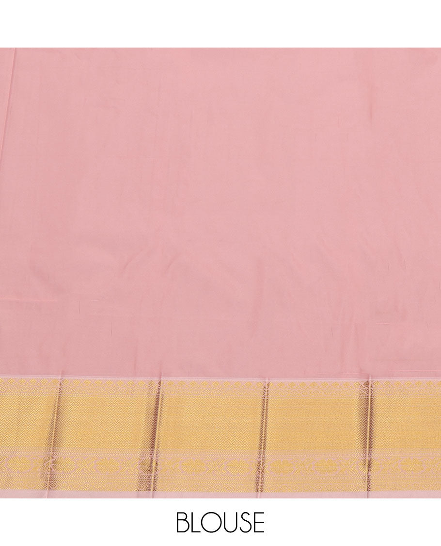 Orange Budget Silk Saree, Mesmerized with Zari Buttas All Across Its Body, Complemented by a Captivating Contrast Traditional Zari Design Border, Pallu of Intricate Designs, and Paired with a Contrast Blouse