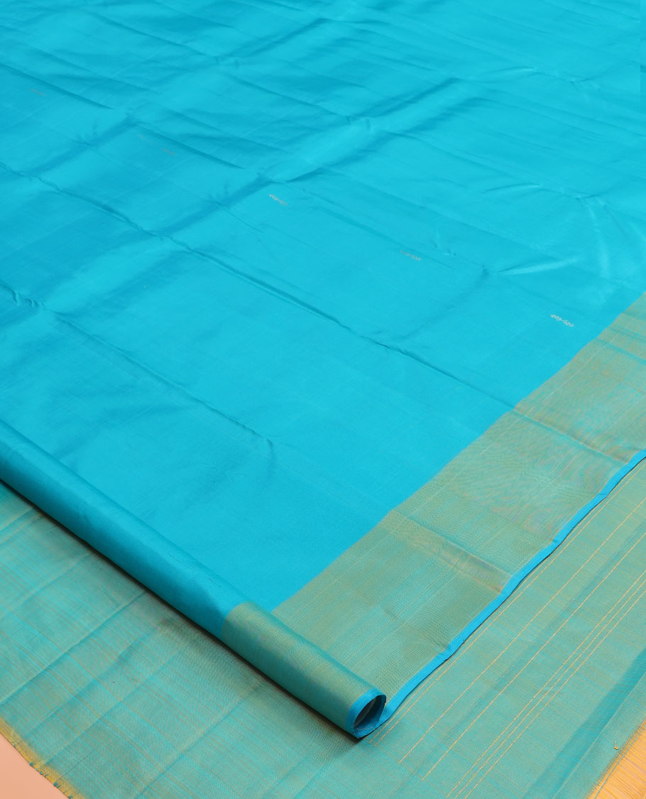 Blue Kanchipuram Silk Saree, Woven with Buttas, a Contrast Zari Buttas Border, Zari Design Pallu, and a Contrast Blouse