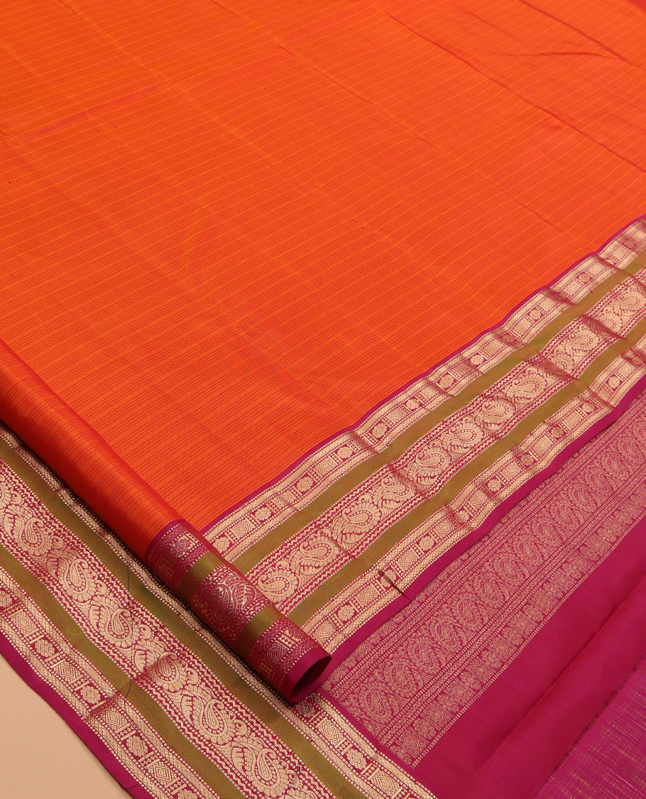 Orange Striped Kanchipuram Silk Saree