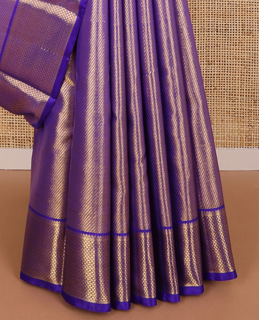 Blue zari jacquard kancheepuram silk saree, zari border of traditional designs & pallu of jaal & diagonal stripes