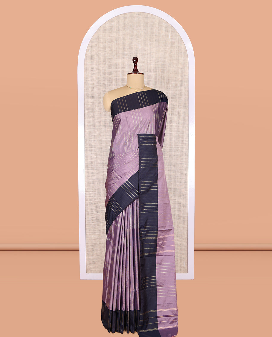 Purple Zari Buttas Arani Saree, a Contrast Zari Striped Border, Pallu of Zari Stripes, and a Matching Blouse