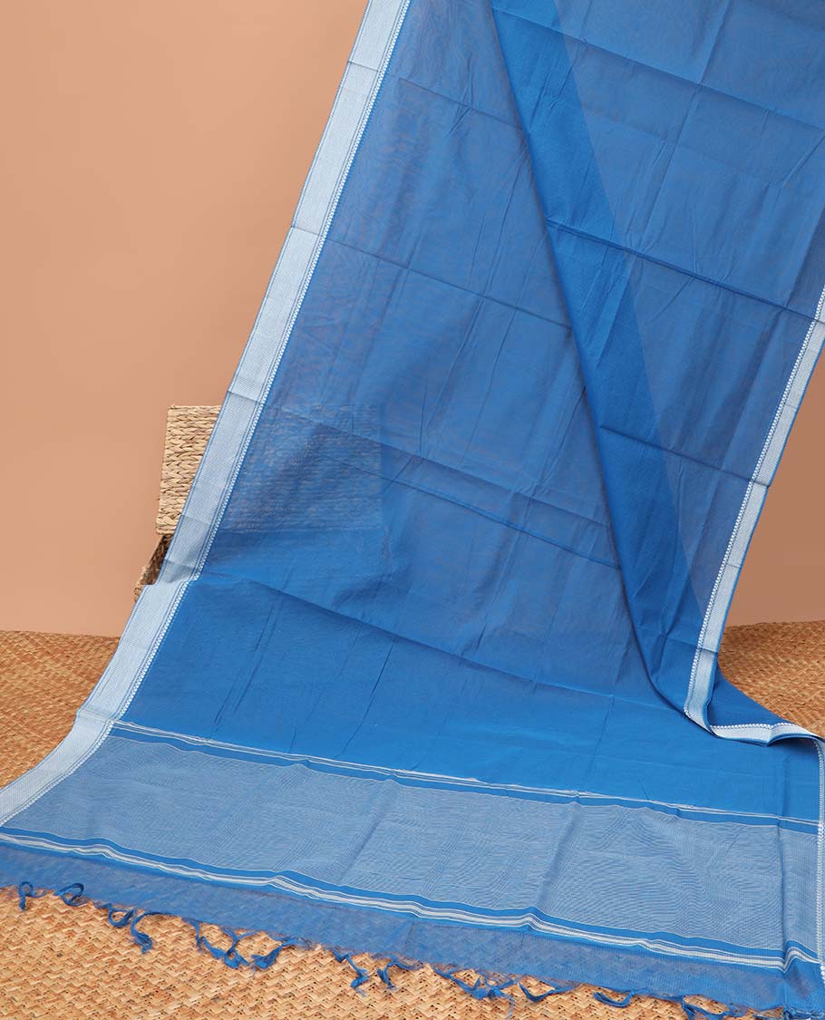 Blue mangalagiri cotton saree contrast zari design border & striped pallu