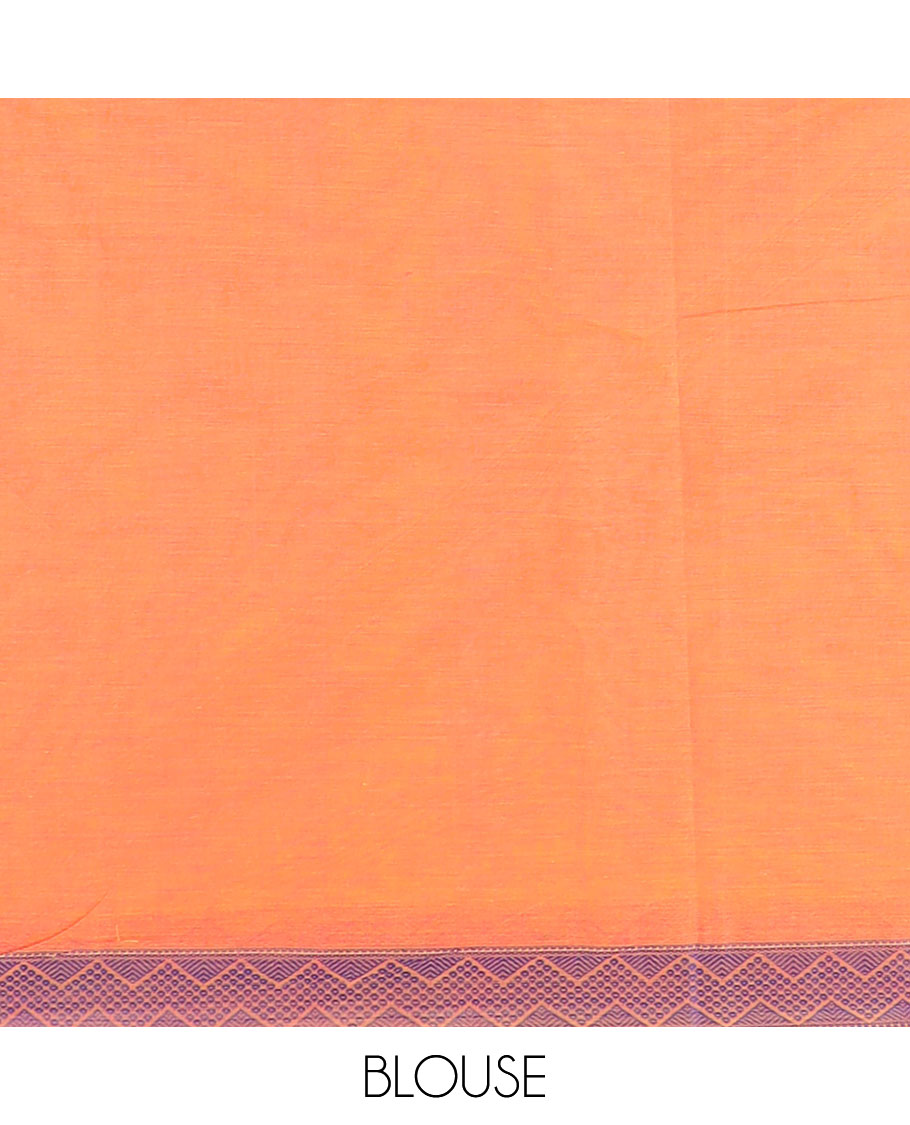 Orange buttas coimbatore cotton saree, contrast chevron striped border and jaal patterned pallu