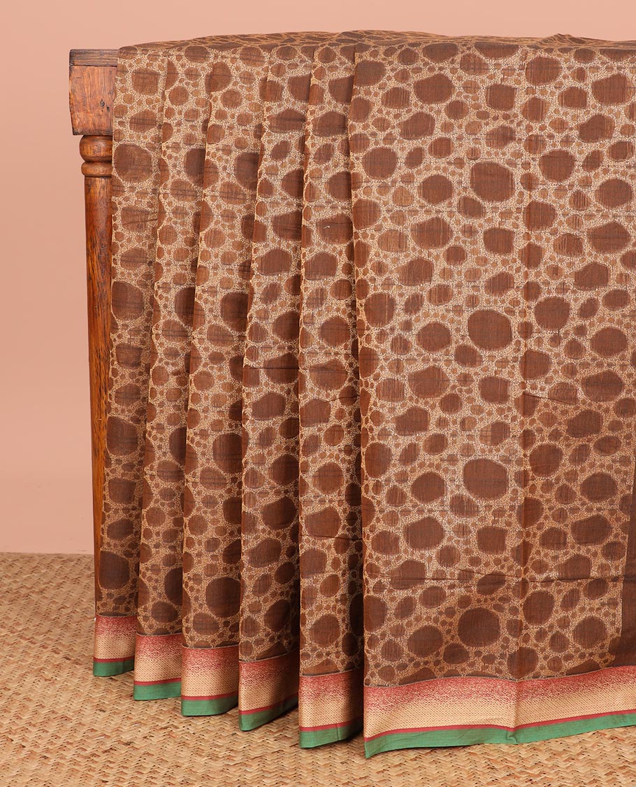 Brown Coimbatore Cotton Saree Beautified with 3d Textures All Over Its Body, Complemented by Contrast Border, Pallu Depicts Intricate Designs, and Is Paired with a Matching Blouse