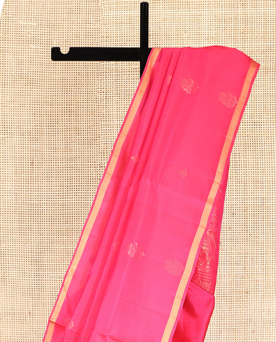Pink Mayuri Lite Silk Mix Saree, Embellished with Zari Buttas, a Subtle Piping Border, Pallu of Floral Jaal Design, and a Matching Blouse