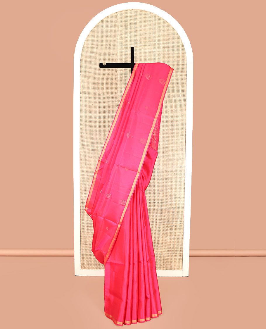 Pink Mayuri Lite Silk Mix Saree, Embellished with Zari Buttas, a Subtle Piping Border, Pallu of Floral Jaal Design, and a Matching Blouse