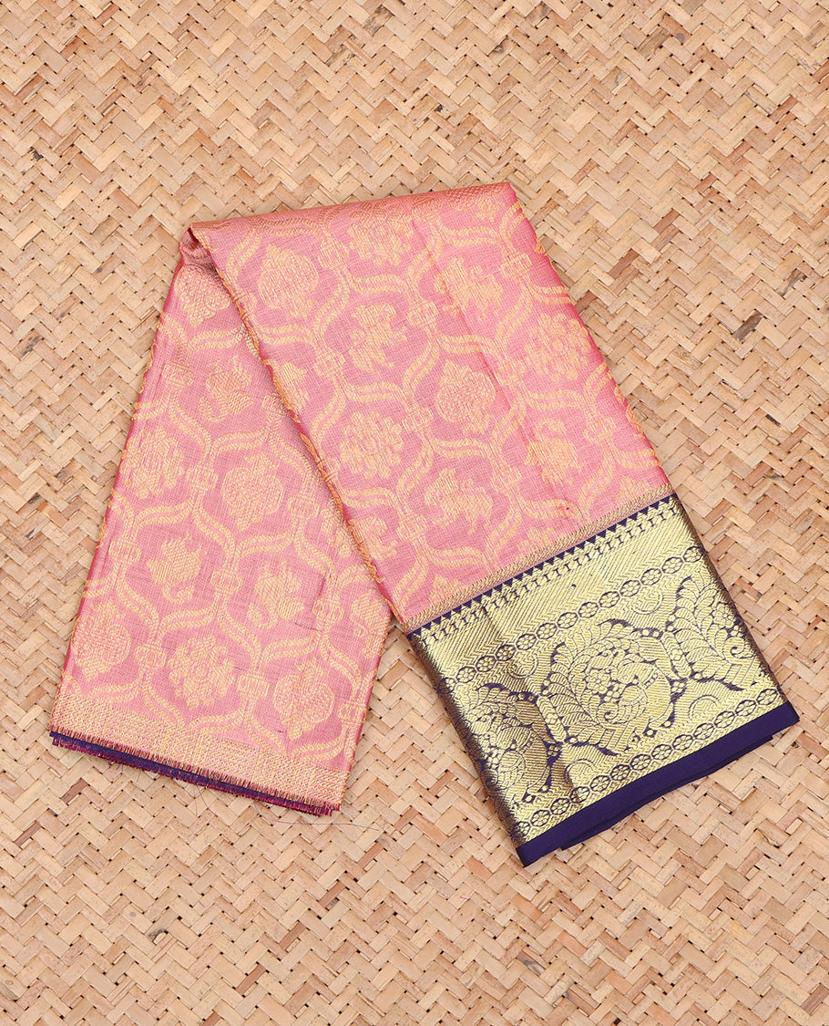 Pink Pure Silk Navarathna Pavadai Material Set