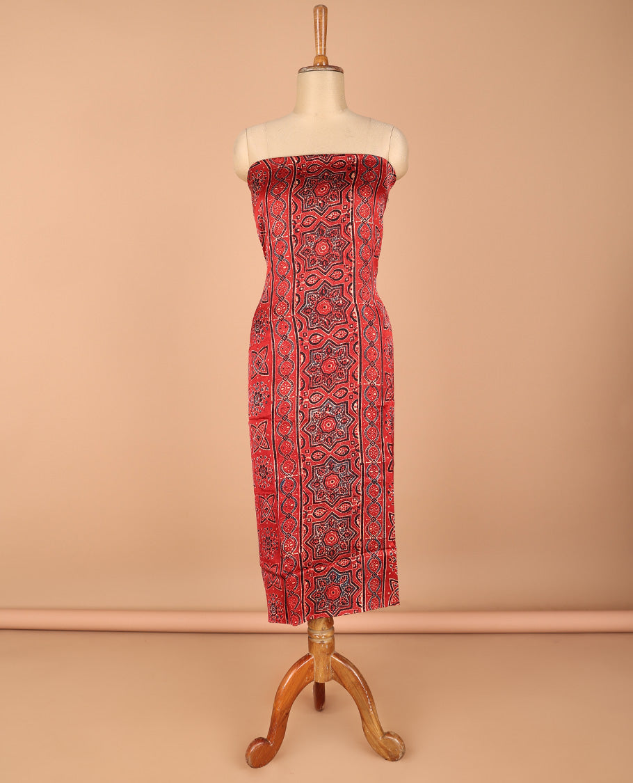 Maroon chudidhar material set pure modal hand block ajrack print top with plain pant & hand block print dupatta