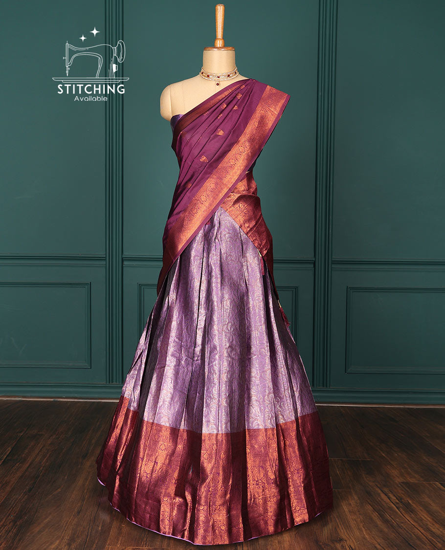 Violet jacquard art-silk half-saree,contrast zari design blouse,traditional design border & intricate dhavani