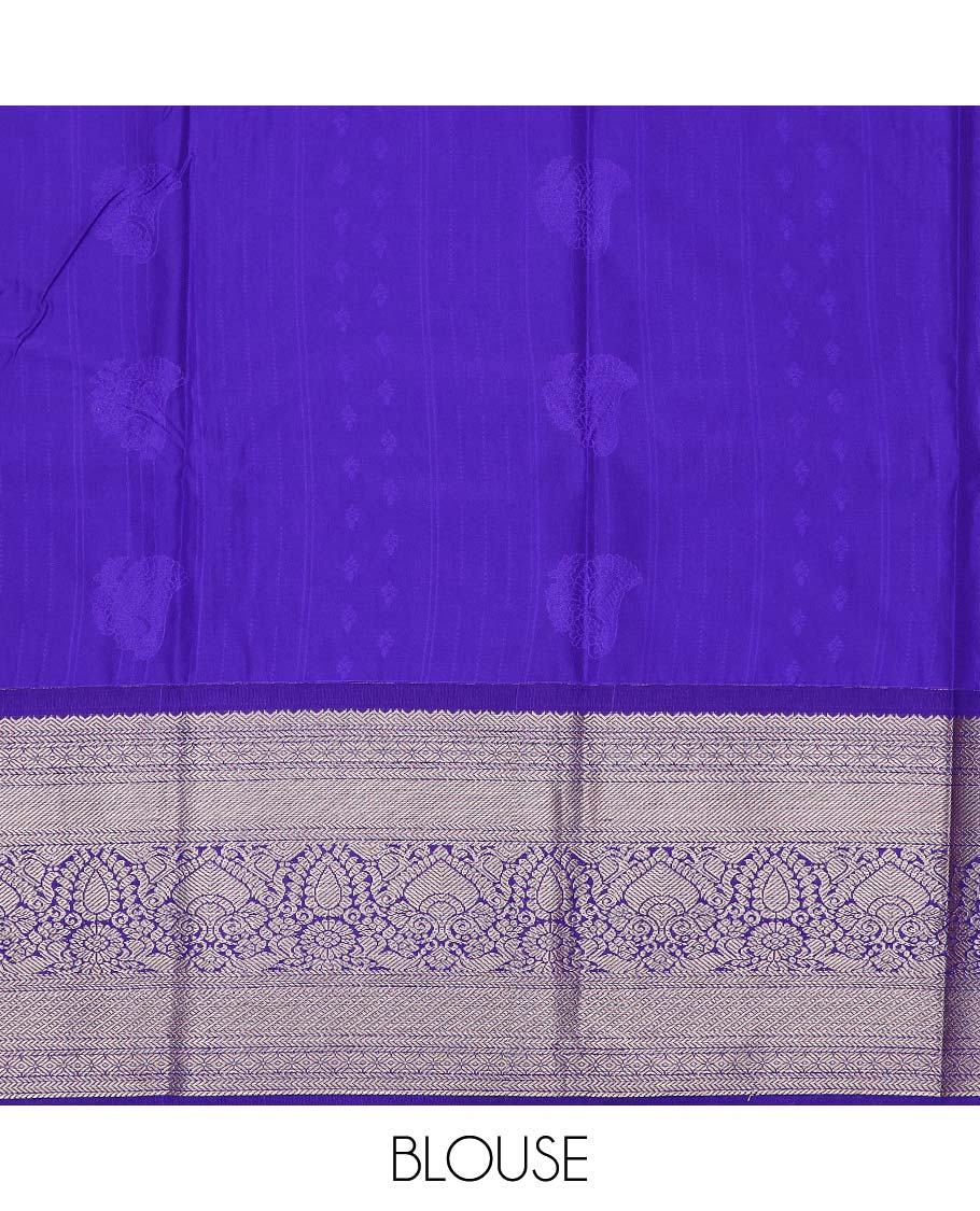 Magenta art silk pavadai material, zari design with contrast traditional zari border skirt, a contrast bordered blouse