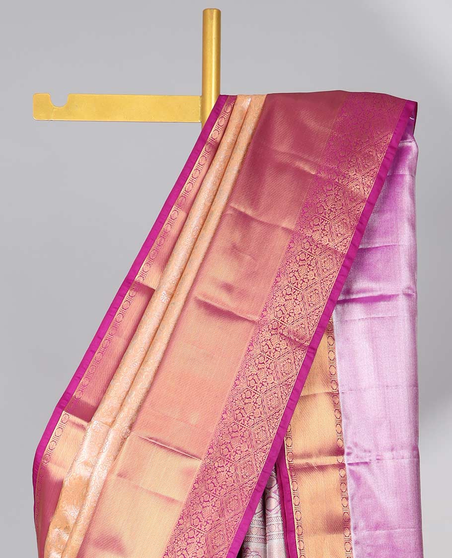 Orange floral jacquard budget silk saree with contrast zari design border & intricate zari design pallu