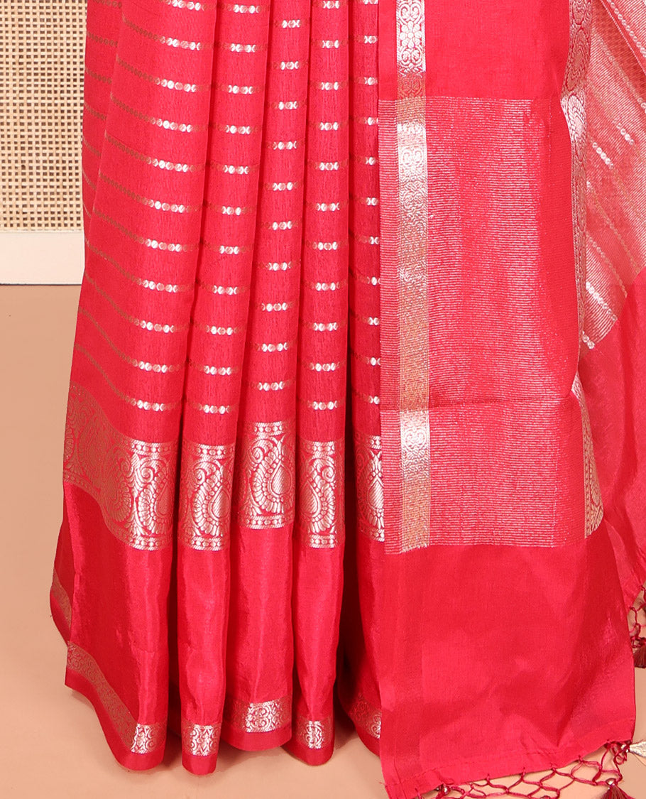 Pink Assam Silk Saree, Majestically Detailed with Zari Stripes, a Traditional Zari Border, a Pallu of Zari Designs