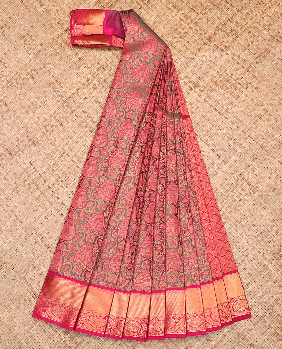 Green Dual-Tone Budget Silk Saree Featuring Jacquard, a Contrast Traditional Zari Border, Grand Pallu, and a Contrast Blouse