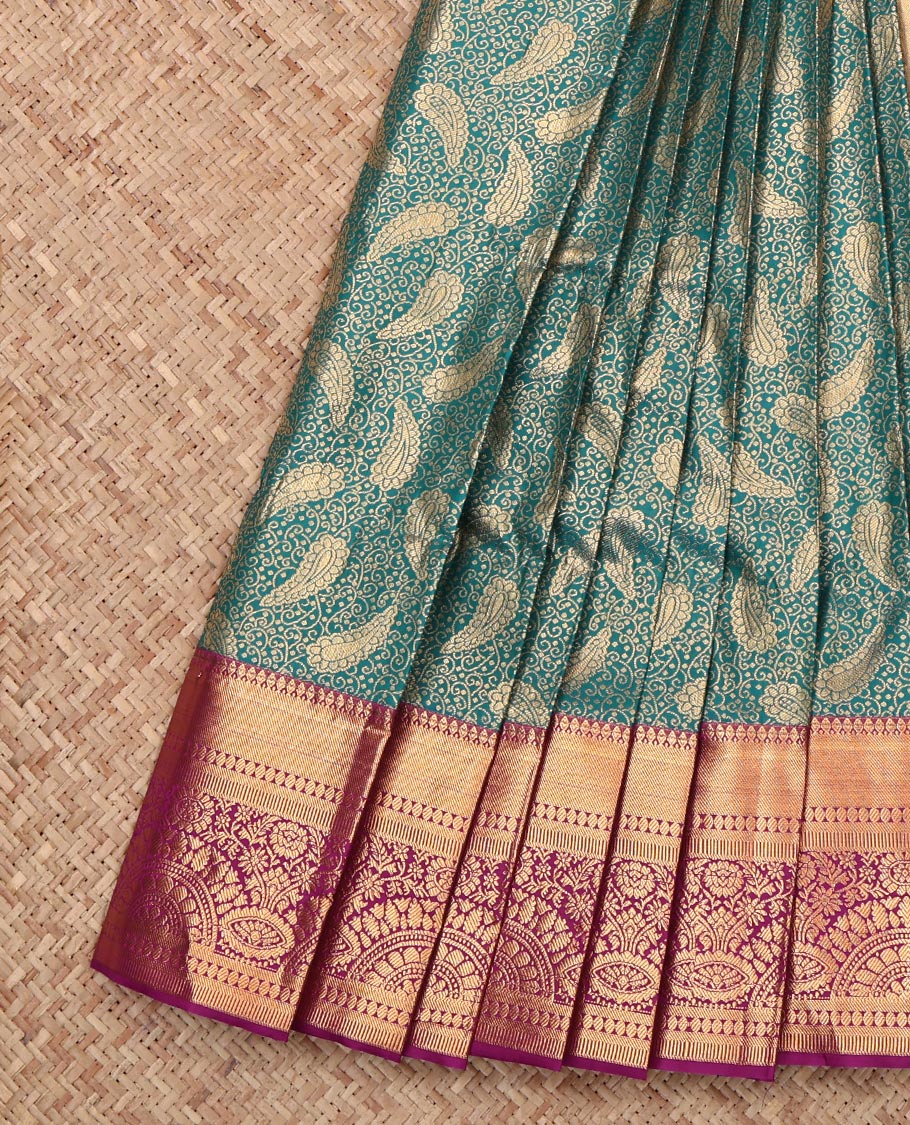 Green Budget Silk Saree, Decorated with Jacquard, Complemented by a Contrast Traditional Zari Border, Grand Pallu, and a Contrast Blouse