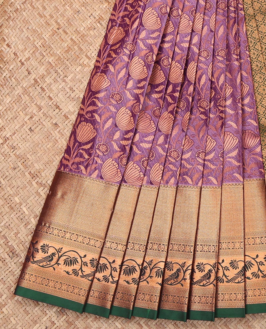 Purple Budget Silk Saree, Embellished with Jacquard, Complemented by a Contrast Traditional Zari Border, Jaal Pallu, and a Contrast Blouse